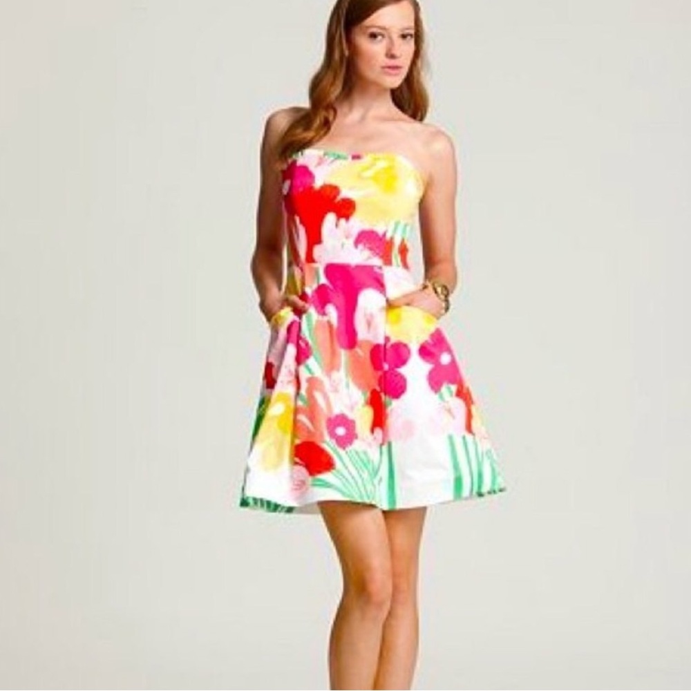 LILLY PULITZER Floral Boho Strapless Summer Vacation Tropical Resortwear Size 00